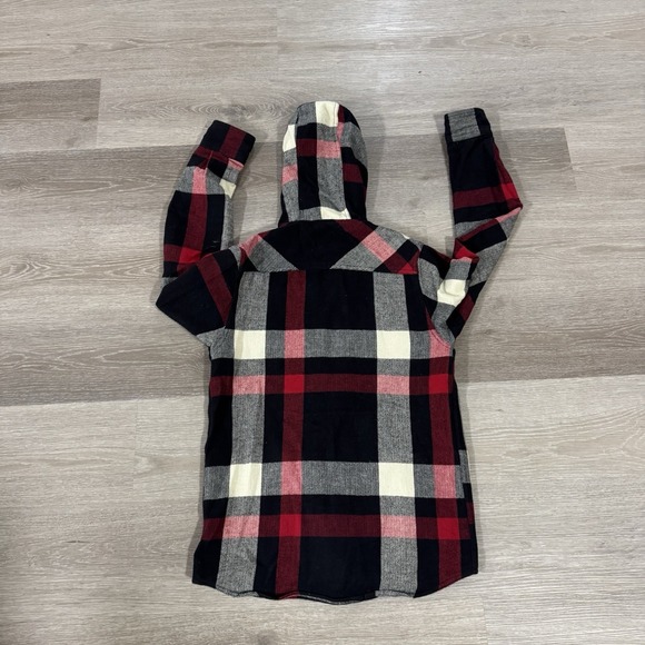 Kavu Black Red White Full Zip Hooded Flannel Shirt Jacket Men's Size XS - Picture 4 of 6